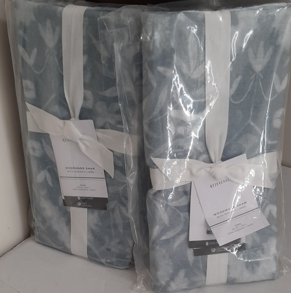 Rejuvenation Woodward KING 100% Organic Flax Linen shams GLASS BLUE